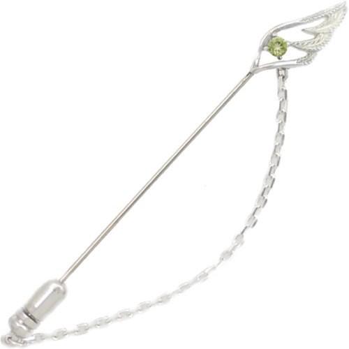 (8月)ペリドット スモール オープン フェザー チェーン  シルバー ラペルピン 誕生石