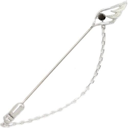 ブラックジルコニア スモール オープン フェザー チェーン  シルバー ラペルピン 誕生石