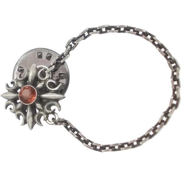 (1月)ガーネット ゴシック クロス チェーン シルバー ピンバッジ  ピンズ