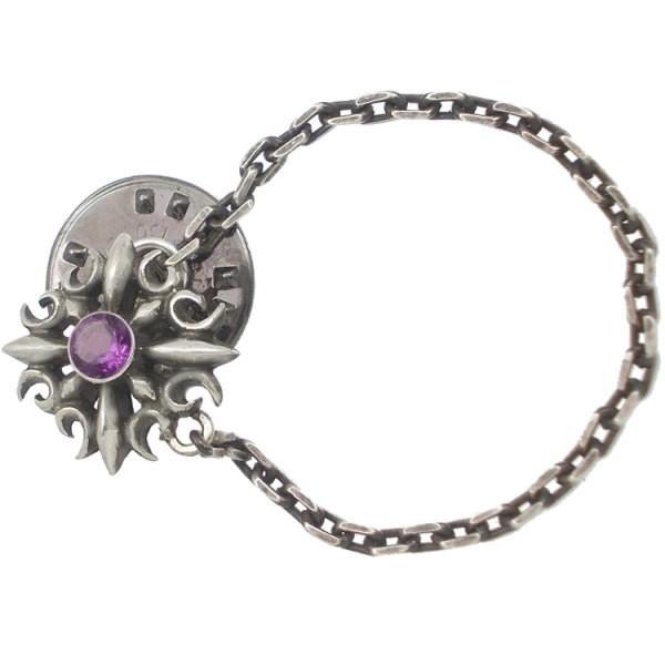 (2月)アメシスト ゴシック クロス チェーン シルバー ピンバッジ  ピンズ