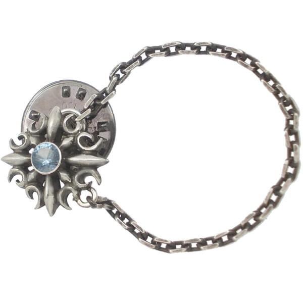 (3月)アクアマリン ゴシック クロス チェーン シルバー ピンバッジ  ピンズ