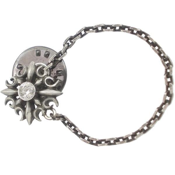 (4月)ジルコニア ゴシック クロス チェーン シルバー ピンバッジ  ピンズ