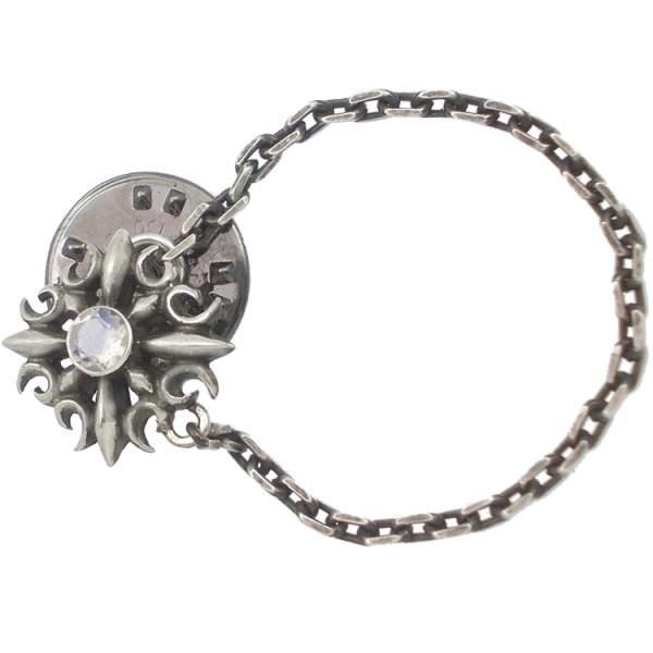 (6月)ムーンストーン ゴシック クロス チェーン シルバー ピンバッジ  ピンズ