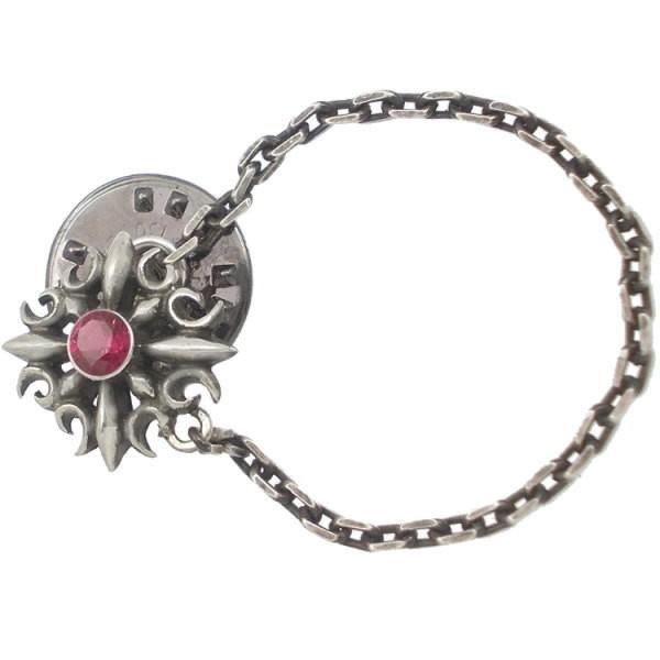 (7月)ルビー ゴシック クロス チェーン シルバー ピンバッジ  ピンズ