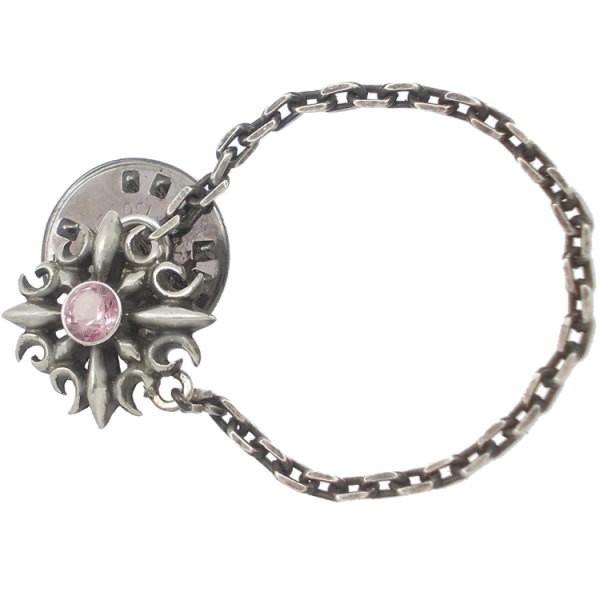 (10月)ピンクトルマリン ゴシック クロス チェーン シルバー ピンバッジ  ピンズ