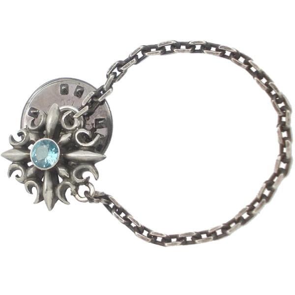 (11月)ブルートパーズ ゴシック クロス チェーン シルバー ピンバッジ  ピンズ