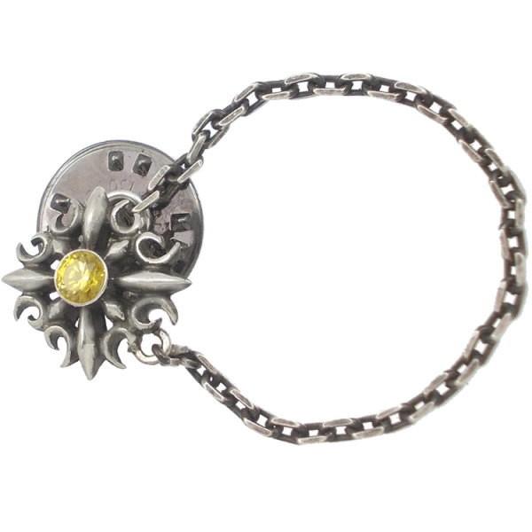 イエロージルコニア ゴシック クロス チェーン シルバー ピンバッジ  ピンズ