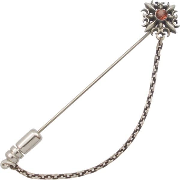 (1月)ガーネット ゴシック クロス チェーン シルバー ラペルピン  誕生石