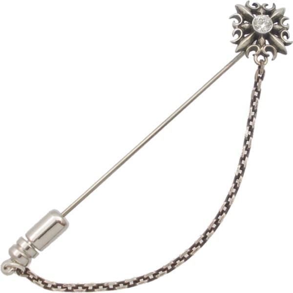 (4月)ジルコニア ゴシック クロス チェーン シルバー ラペルピン  誕生石