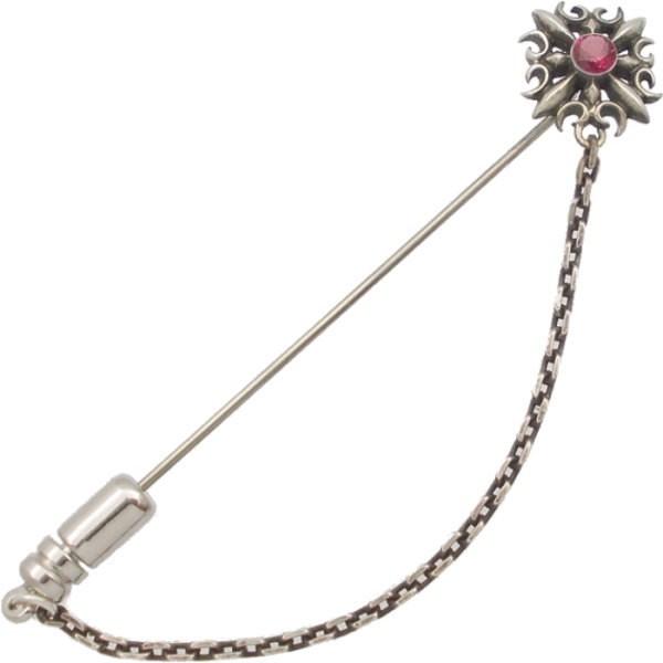 (7月)ルビー ゴシック クロス チェーン シルバー ラペルピン  誕生石