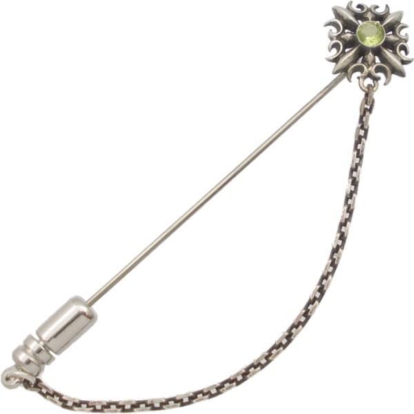(8月)ペリドット ゴシック クロス チェーン シルバー ラペルピン  誕生石