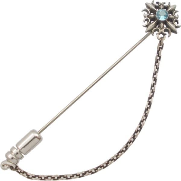 (11月)ブルートパーズ ゴシック クロス チェーン シルバー ラペルピン  誕生石