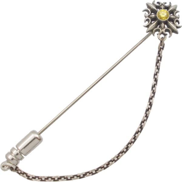 イエロージルコニア ゴシック クロス チェーン シルバー ラペルピン  誕生石