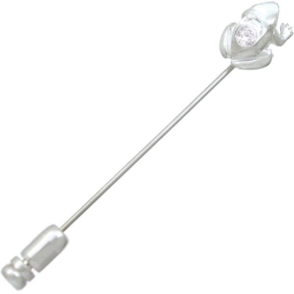 (4月)ジルコニア ホワイト フロッグ シルバー ラペルピン 誕生石