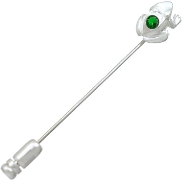 (5月)エメラルドグラス ホワイト フロッグ シルバー ラペルピン 誕生石