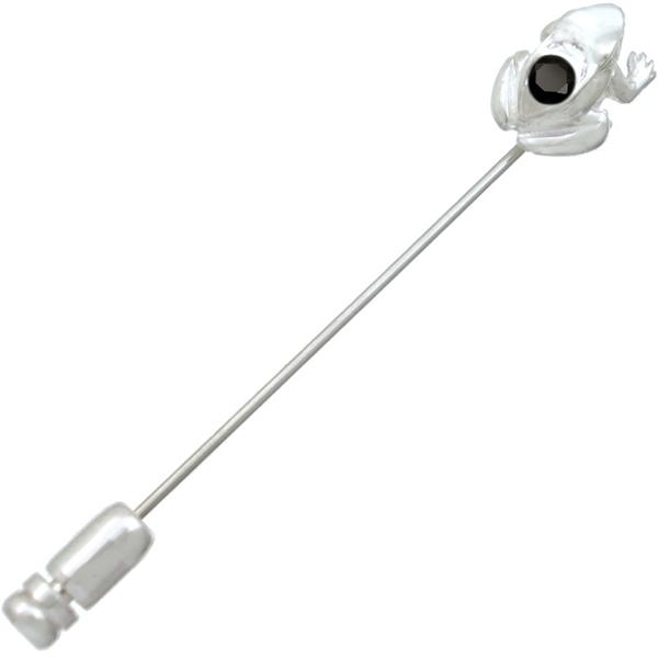 ブラックジルコニア ホワイト フロッグ シルバー ラペルピン 誕生石