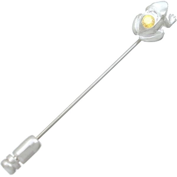 イエロージルコニア ホワイト フロッグ シルバー ラペルピン 誕生石