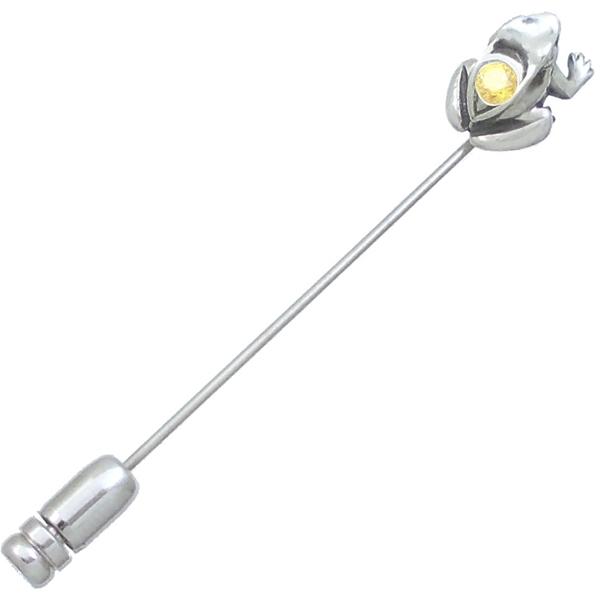 イエロージルコニア ブラック フロッグ シルバー ラペルピン 誕生石