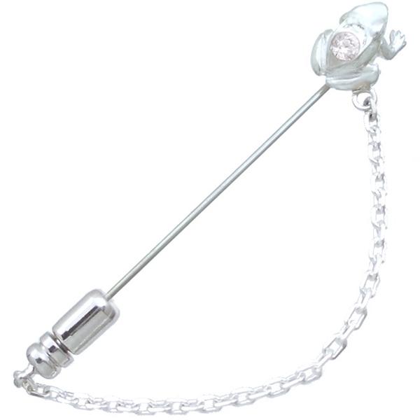 (4月)ジルコニア ホワイト フロッグ チェーン シルバー ラペルピン 誕生石