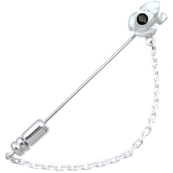 ブラックジルコニア ホワイト フロッグ チェーン シルバー ラペルピン 誕生石