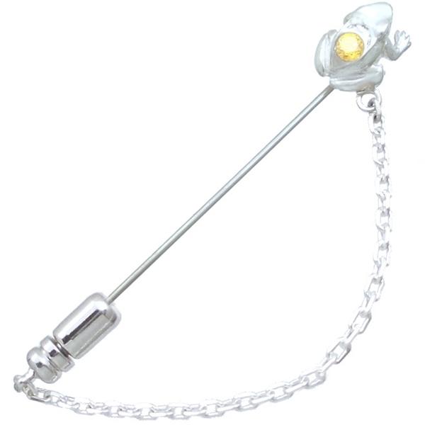 イエロージルコニア ホワイト フロッグ チェーン シルバー ラペルピン 誕生石