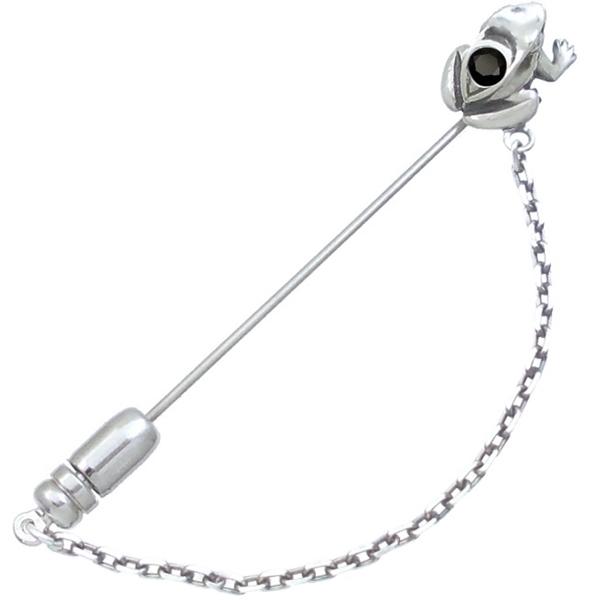 ブラックジルコニア ブラック フロッグ チェーン シルバー ラペルピン 誕生石