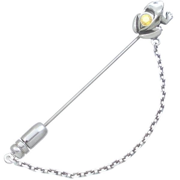 イエロージルコニア ブラック フロッグ チェーン シルバー ラペルピン 誕生石