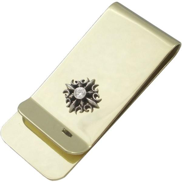 (4月)ジルコニア ゴシック クロス ブラスマネークリップ 誕生石  ギフト