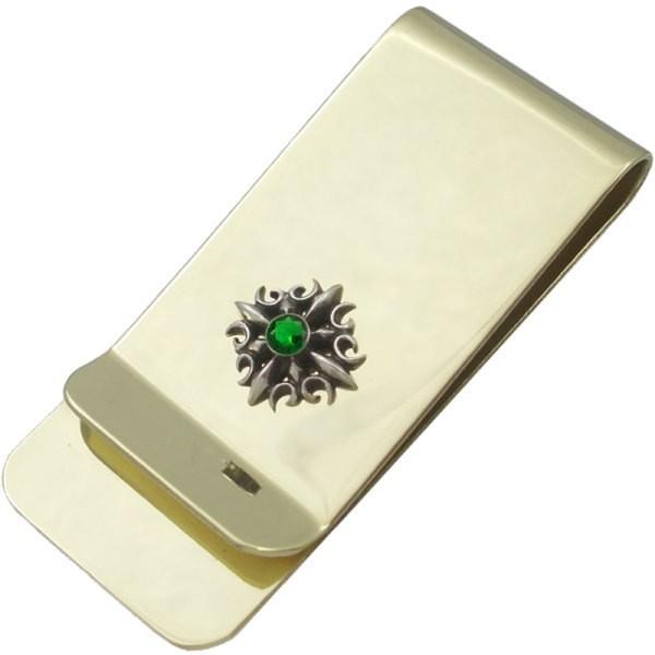 (5月)エメラルドグラス ゴシック クロス ブラスマネークリップ 誕生石  ギフト