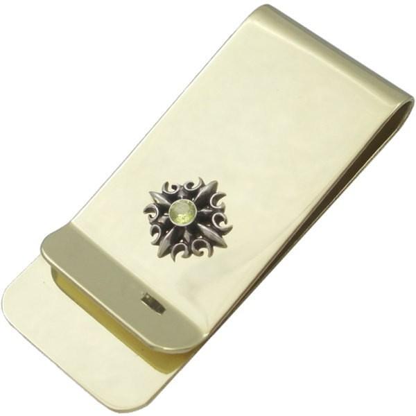 (8月)ペリドット ゴシック クロス ブラスマネークリップ 誕生石  ギフト