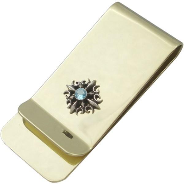 (11月)ブルートパーズ ゴシック クロス ブラスマネークリップ 誕生石  ギフト