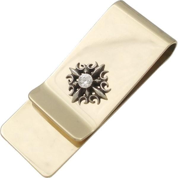 (4月)ジルコニア ゴシック クロス スリムブラスマネークリップ 誕生石  ギフト