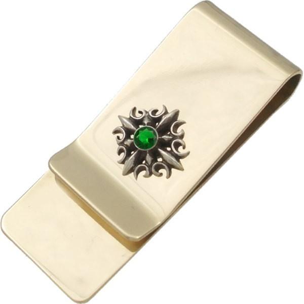 (5月)エメラルドグラス ゴシック クロス スリムブラスマネークリップ 誕生石  ギフト