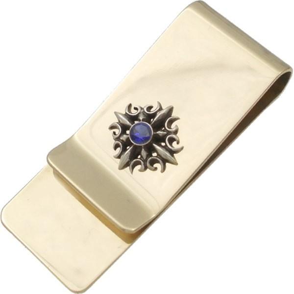 (9月)サファイア ゴシック クロス スリムブラスマネークリップ 誕生石  ギフト