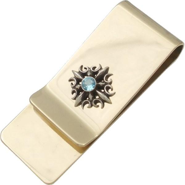 (11月)ブルートパーズ ゴシック クロス スリムブラスマネークリップ 誕生石  ギフト