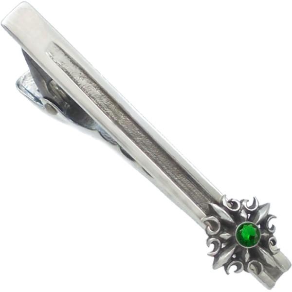 (5月)エメラルドグラス ゴシック クロス  シルバー ネクタイピン誕生石