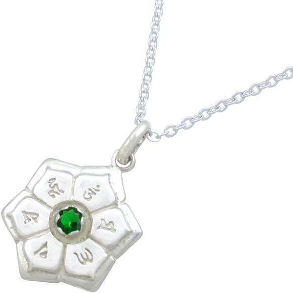 (5月)エメラルドグラス ホワイト 六字大明呪 梵字 シルバー ペンダントネックレス 誕生石 六字真...