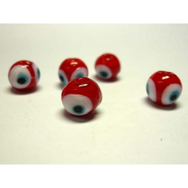 ■ナザールボンジュ■トンボ玉連販売　約12mm 24粒 赤　06-0676