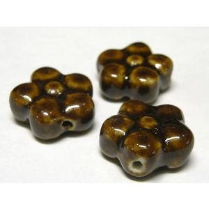◇陶器ビーズ連◇フラワー 約17×7mm ブラウン 14個 06-0915 : B