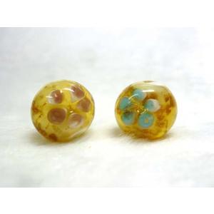 ◇高級トンボ玉◇ラウンド 約16mm 1粒 花模様 黄黒 06-1372 : B