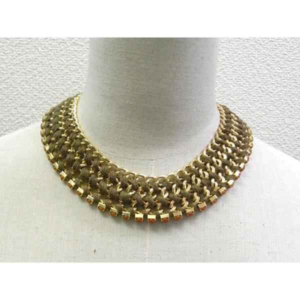 ◇エジプト風◇ 豪華ショートネックレス 編みこみ 茶 08-1080