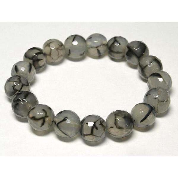 龍紋メノウ グレー ブレスレット ラウンドカット 約12mm 瑪瑙　めのう ドラゴンアゲート 100...