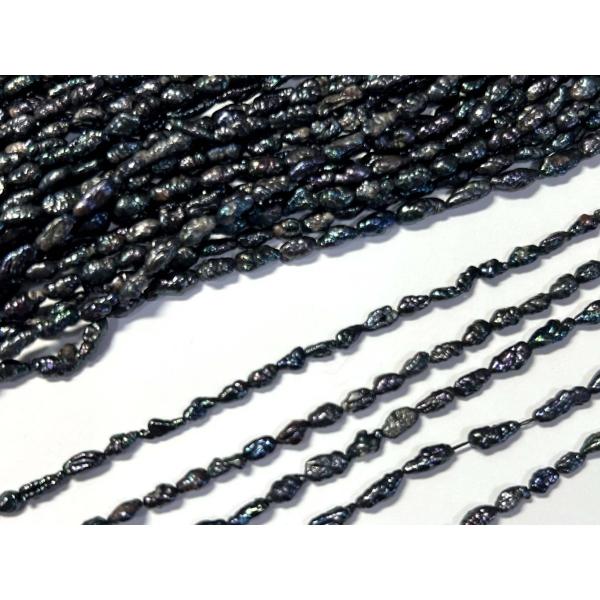 淡水パール 約3〜4mm ブラック ライス型 連販売 約 真珠 パール アクセサリーパーツ 3001...