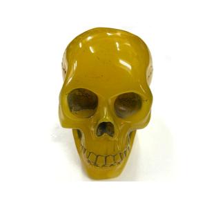 ドクロ 蜜ろう琥珀 イエロー 置物 大サイズ インテリア 金運上昇 4000045