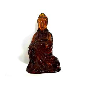 観音菩薩 蜜ろう琥珀 ブラウン 置物 インテリア 金運上昇 4000050