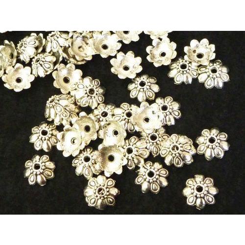 チベタン フラワーキャップ銀古美 約10mm100個セット 6000127☆