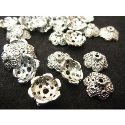 チベタン 座金 約10mmフラワー 銀古美 100個セット 6000131☆