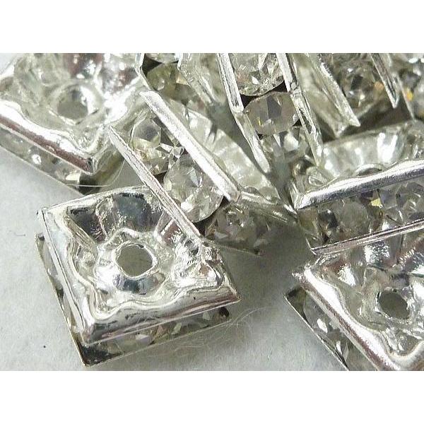 四角型ラインストーンロンデル 古代銀 8mm【100個入り】 6000148☆