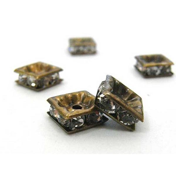 四角型ラインストーンロンデル 真鍮古美8mm【100個入り】 6000163☆