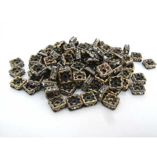 四角型ラインストーンロンデル 真鍮古美6mm【100個入り】 6000176☆